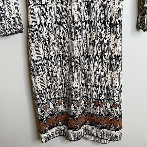 VINTAGE Max Studio Retro Print Dress Drop Waist Tied Side Long Sleeve Size M - Picture 7 of 14